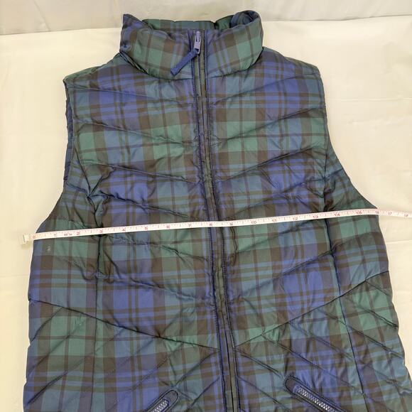 Talbots Petites Down Puffer Vest Plaid Green Blue Blackwatch Check Size P - Picture 5 of 8